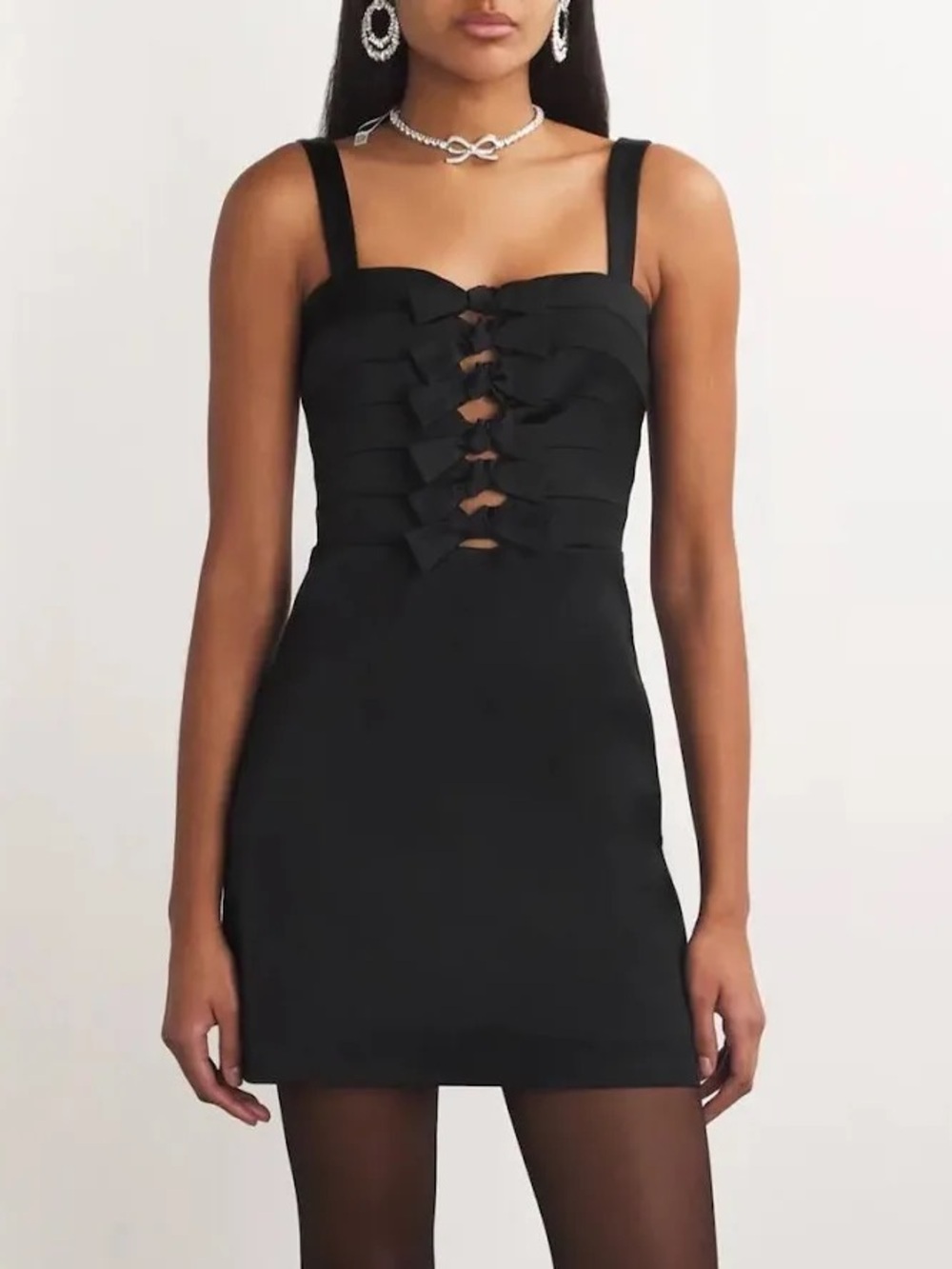 Veronica Beard Black Kennedy Ribbon Mini Dress with Front Bow Details